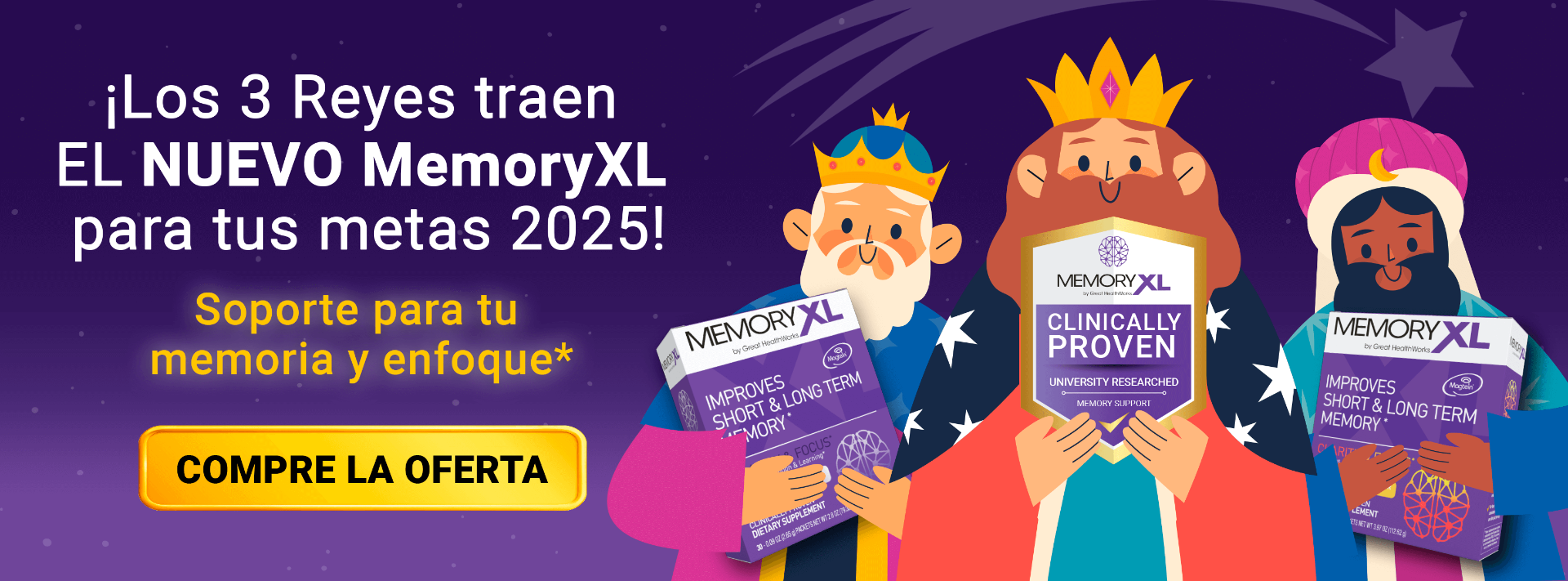 Los 3 Reyes traen El Nuevo MemoryXL para tus metas 2025! Soporte para tu memoria y enfoque. Compre La Oferta!